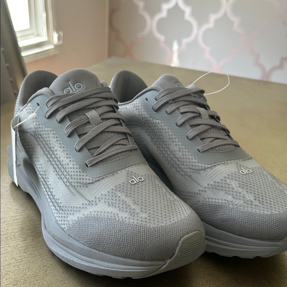 ALO Yoga Gray Knit Lace-Up Sneakers
